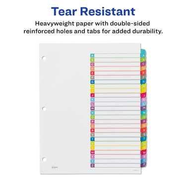 Avery A-Z 26 Tab Dividers for 3 Ring Binders, Customizable Table of Contents, Multicolor Tabs, 1 Set (11844) Contemporary